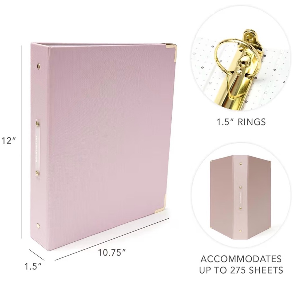 Russell + Hazel Bookcloth Signature 3 Ring Binder – Peony Pink